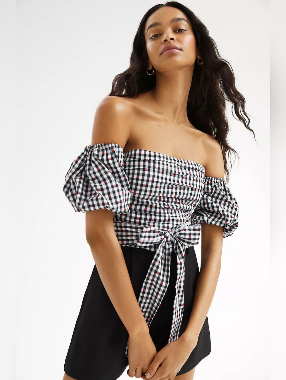 Anthropologie Dolan Left Coast Gingham Puff-Sleeve Shirt Size Large